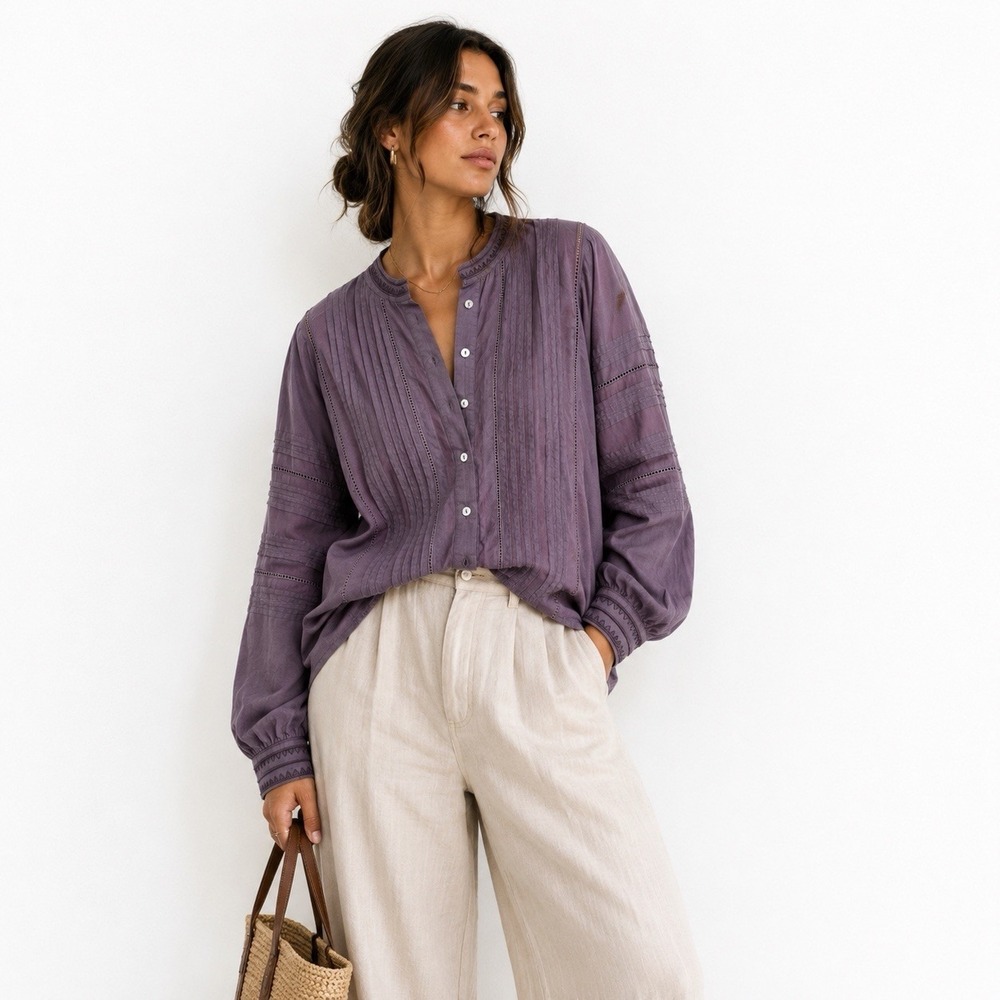 Ex Voto Purple Cotton Boho Embroidered Blouse NWT Medium